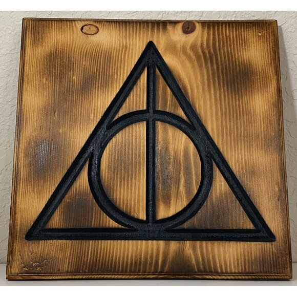 Wooden Deathly Hallows Plaque Harry Potter Vanquisher Conqueror Death - Picture 1 of 6